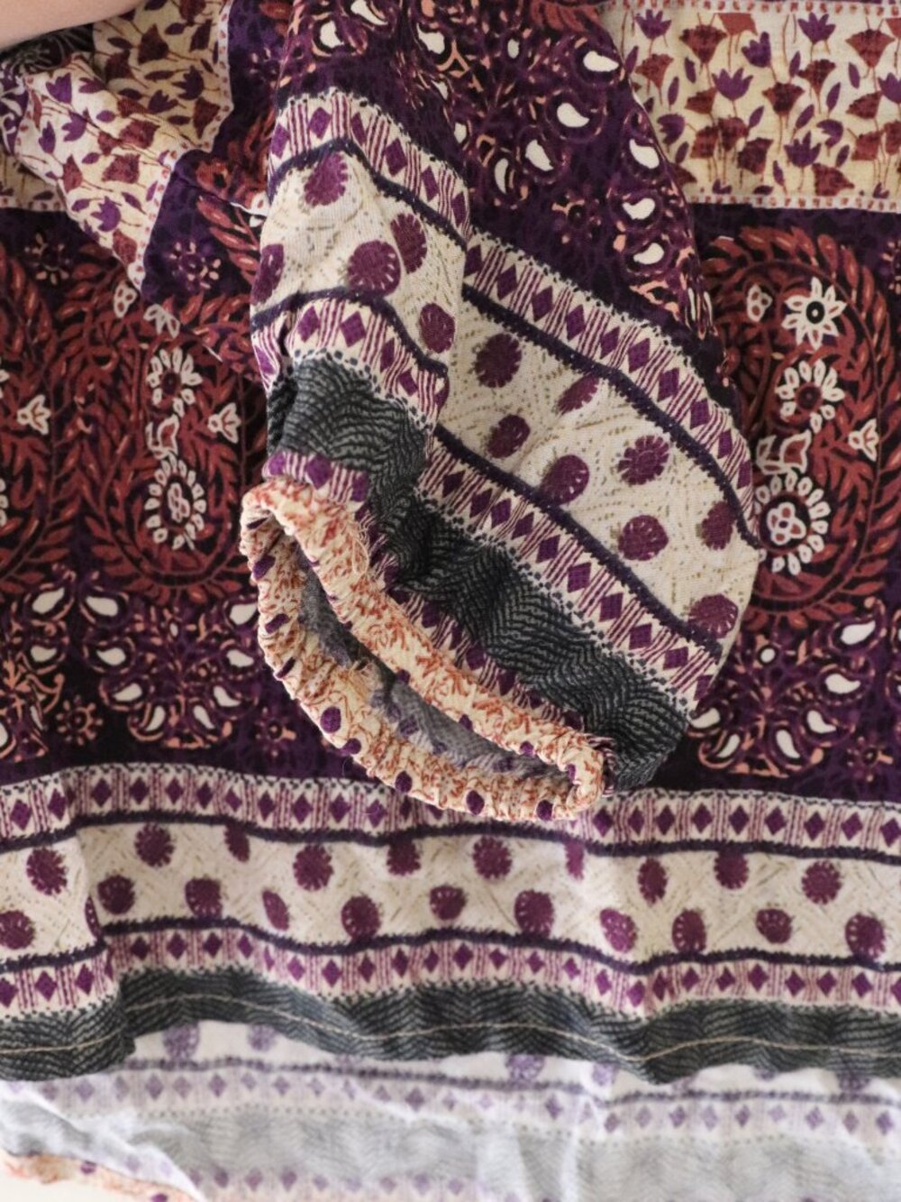 Crosby Women's Boho Peasant Blouse Lrg Mixed Border Print Floral Paisley V-Neck - Picture 6 of 10